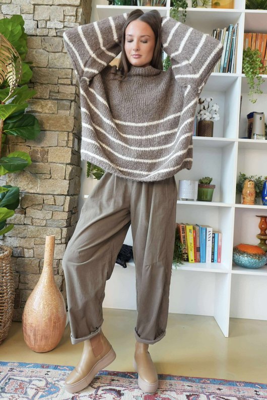 Big Softie Stripe Funnel Grunge Knit Mocha